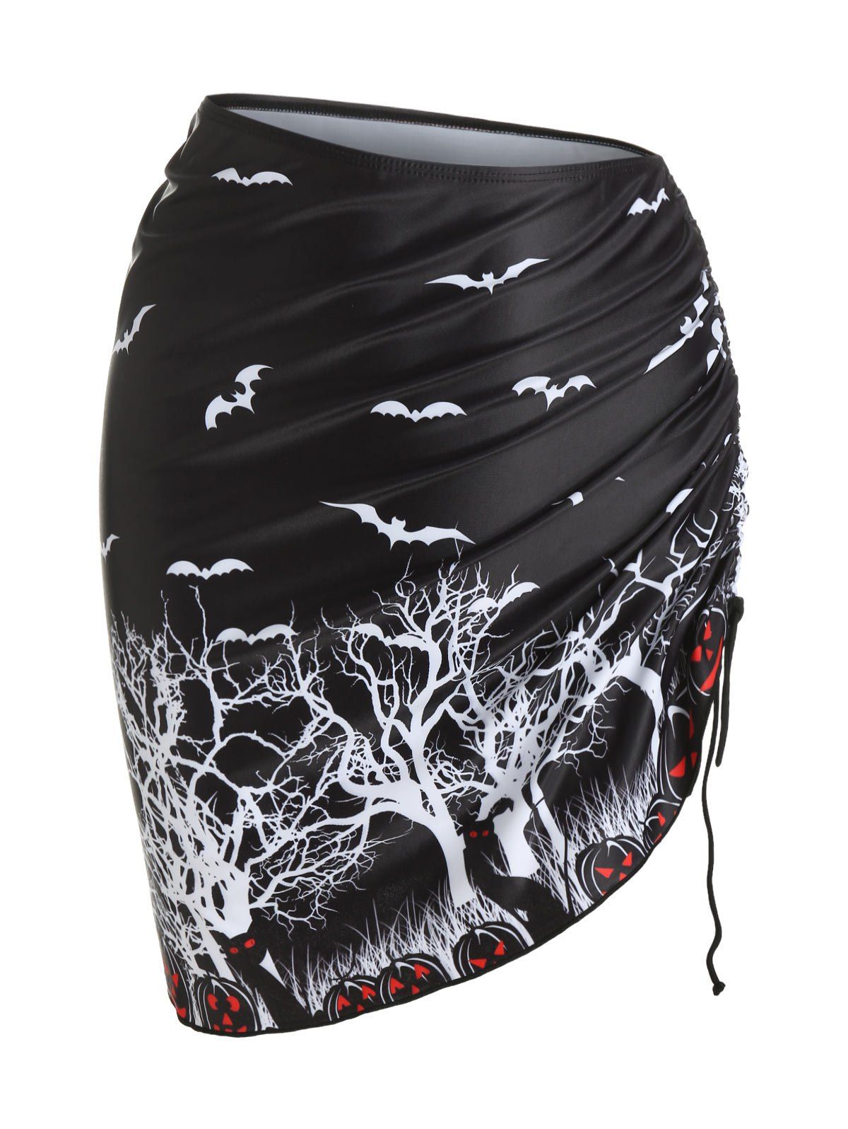 

Halloween Pumpkin Print Cinched Cover Up Skirt, Black