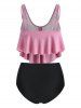 Plus Size Ribbed Ruffled High Rise Tummy Control Tankini Swimwear -  
