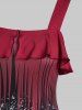 Mini Robe Moulante Imprimée à Volants - Rouge Vineux M