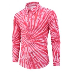 

Spiral Tie Dye Print Button Up Long Sleeve Shirt, Multi
