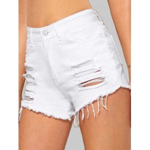 

Cuff Off Ripped Jean Shorts, White