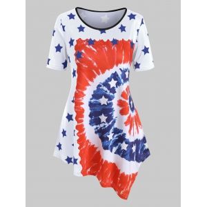 

Plus Size Stars Spiral Tie Dye Print Asymmetrical T-shirt, White