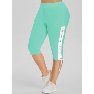 

High Waisted Lace Up Side Plus Size Capri Pants, Green