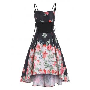 

Floral Print Lace Up Dip Hem Party Dress, Multi b