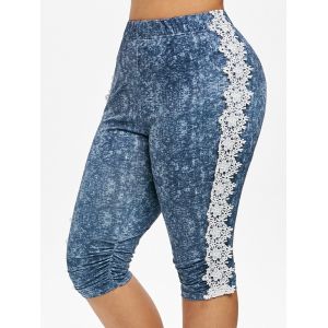 

Plus Size Floral Applique Space Dye Ruched Leggings, Marble blue