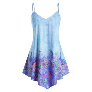 

Plus Size Paisley Flower Print Asymmetric Hem Cami Top, Cornflower blue