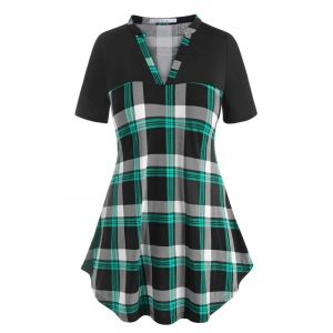 

Plus Size V Neck Plaid Tunic Tee, Medium forest green