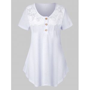 

Plus Size Space Dye Lace Panel T Shirt, Milk white