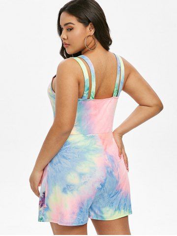 

Plus Size Tie Dye Crisscross Romper, Multi