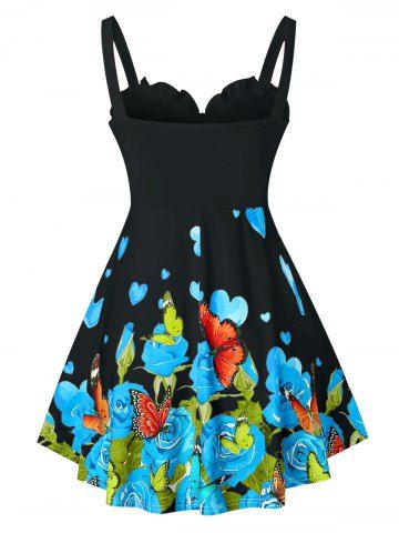 Plus Size Floral Print Button Ruffle Tank Top