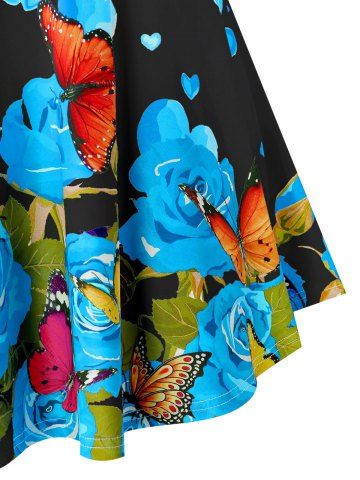 Plus Size Floral Print Button Ruffle Tank Top