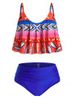 Plus Size Ruched Print High Waisted Tankini Swimwear -  