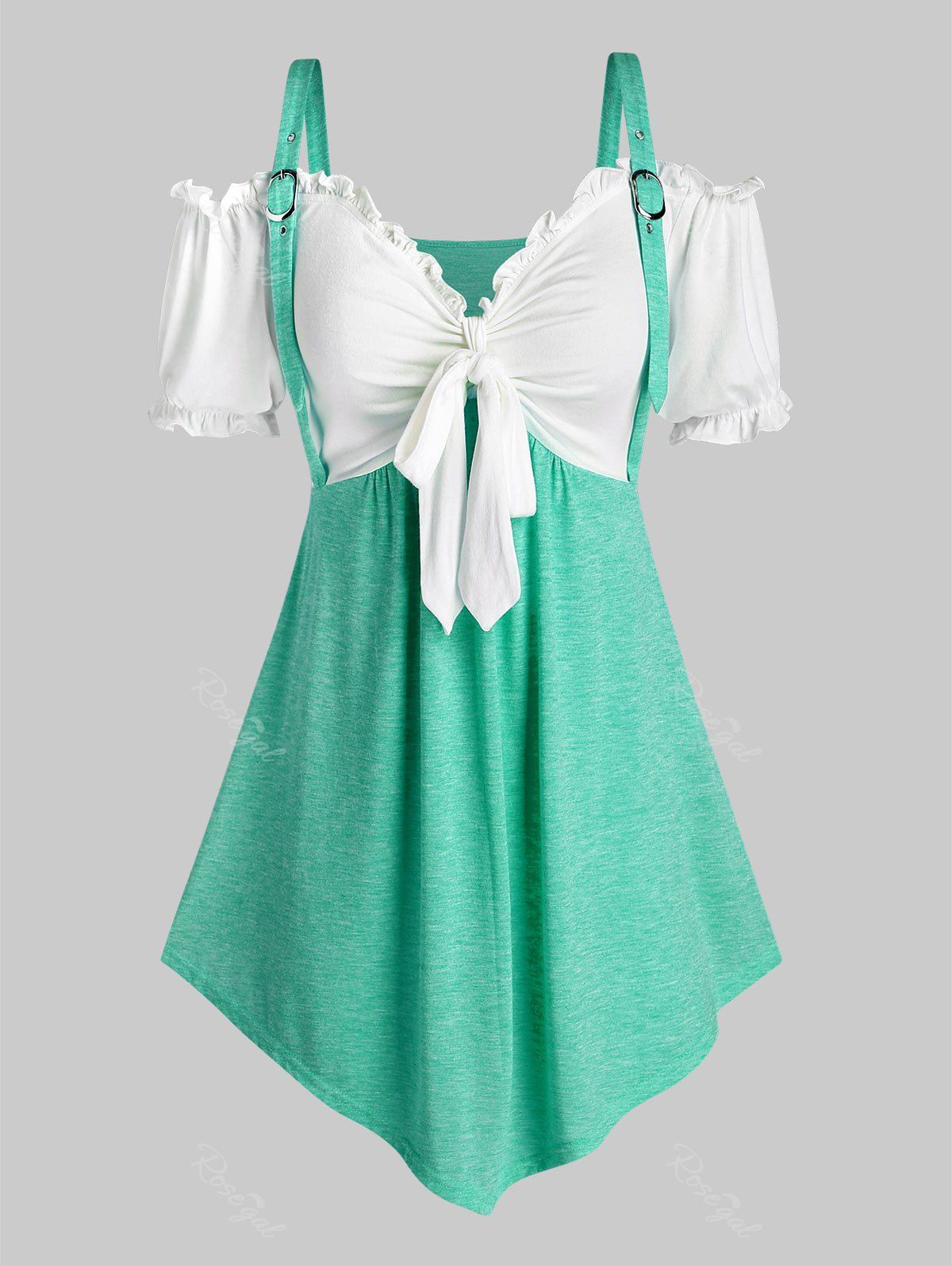 

Plus Size Ruffles Bowknot Puff Sleeve Top, Medium turquoise
