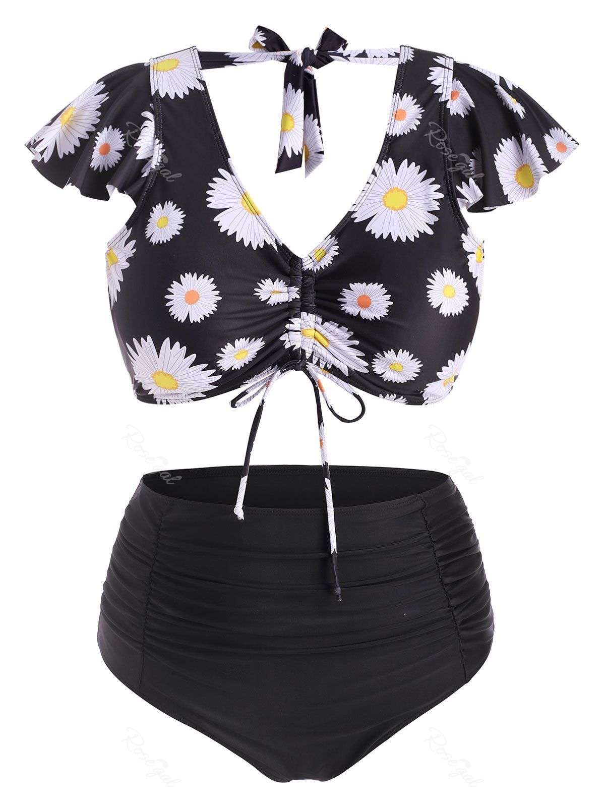 Shops Cinched Front Tie Back Daisy Print Plus Size Two Piece Swimsuit  