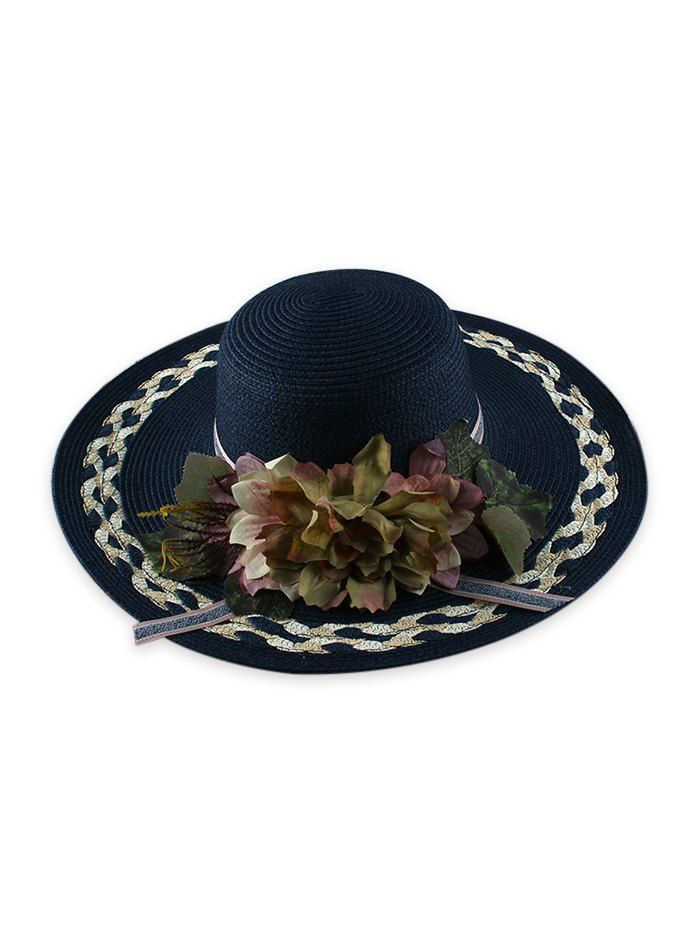 

Beach Wide Brimmed Floral Straw Sun Hat, Cadetblue