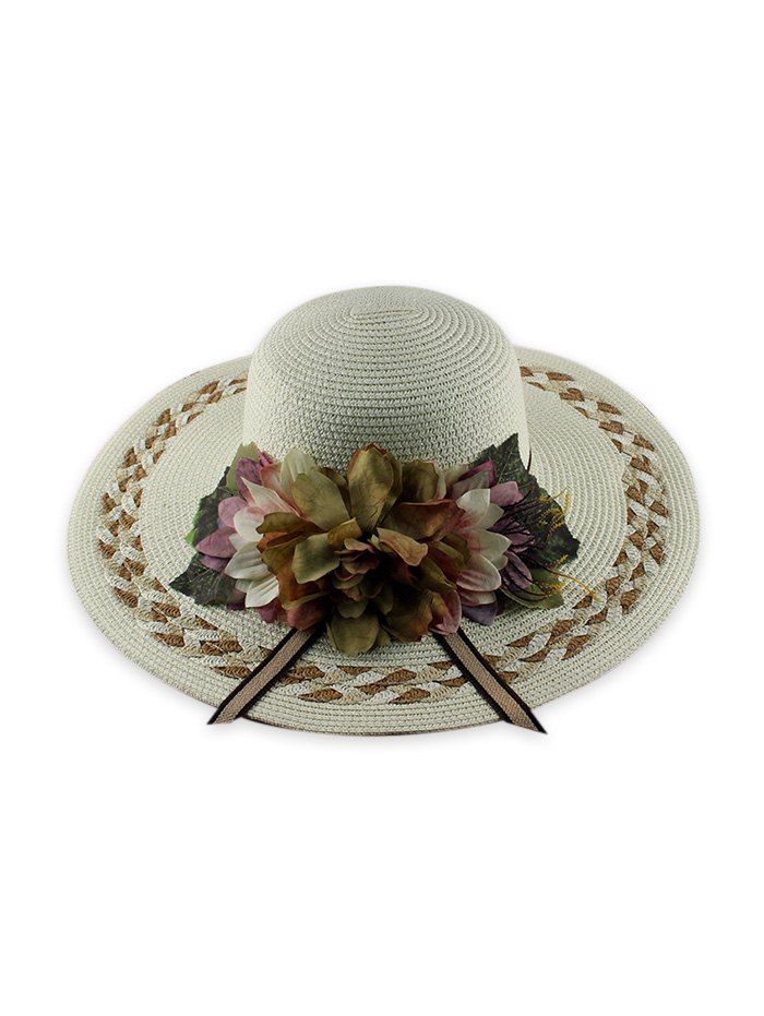 

Beach Wide Brimmed Floral Straw Sun Hat, White