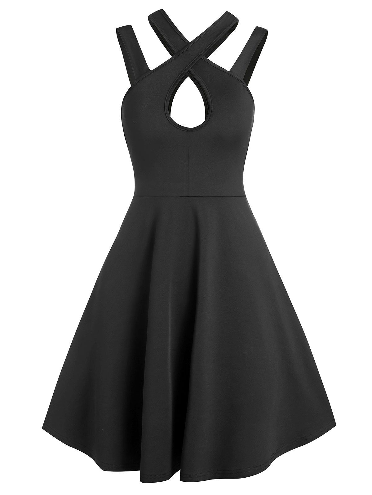 

Pure Color Keyhole Cami A Line Dress, Black