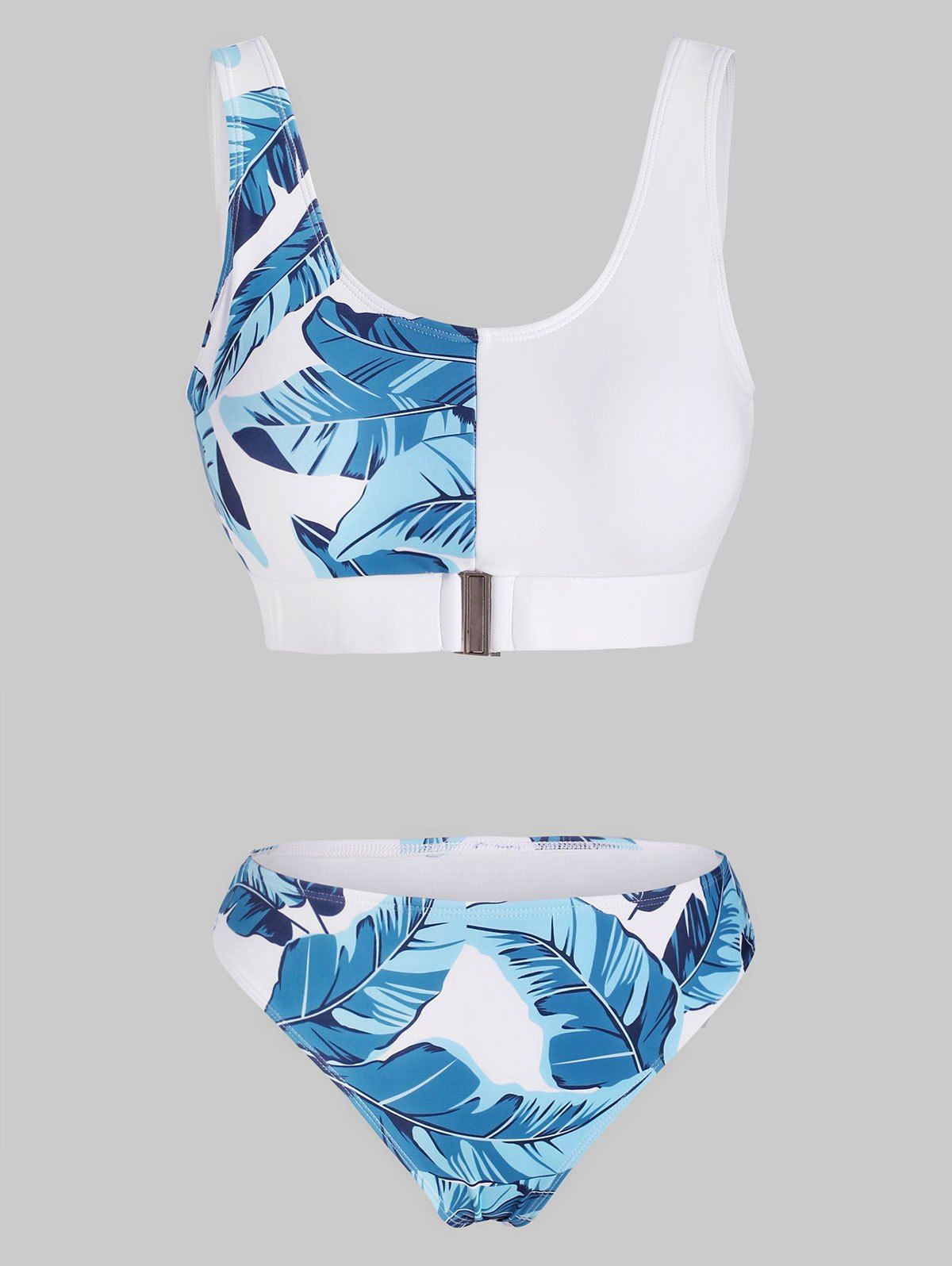 

Leaf Print Cropped Tankini Swimwear, Ocean blue