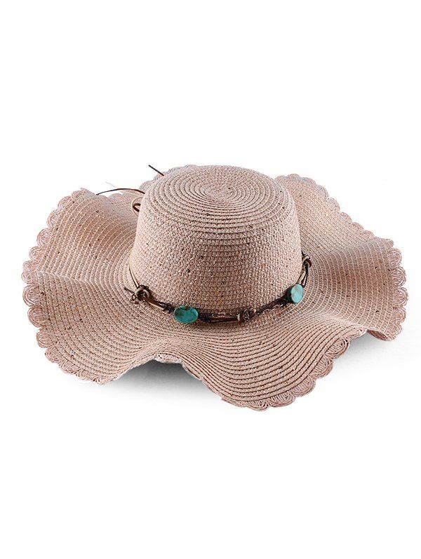 

Beach Wavy Brim Sequins Rope Straw Hat, Pink