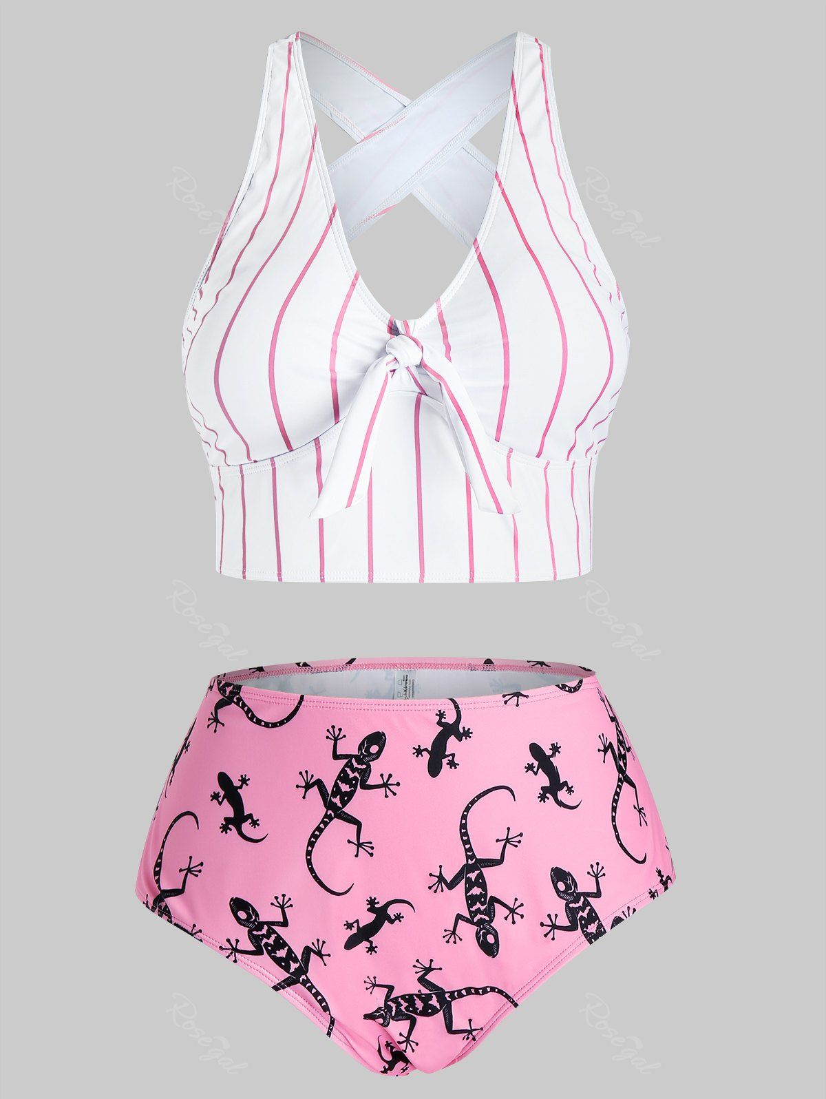 Shops Plus Size Stripe Gecko Print Tie Front Longline Bikini Swimsuit  