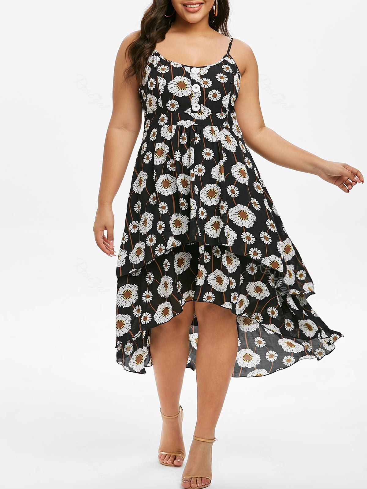 Outfits Plus Size & Curve Floral Print High Low Layered Midi Sundress  