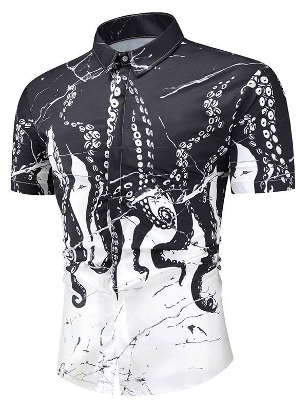 

Line Octopus Print Button Up Short Sleeve Shirt, Multi