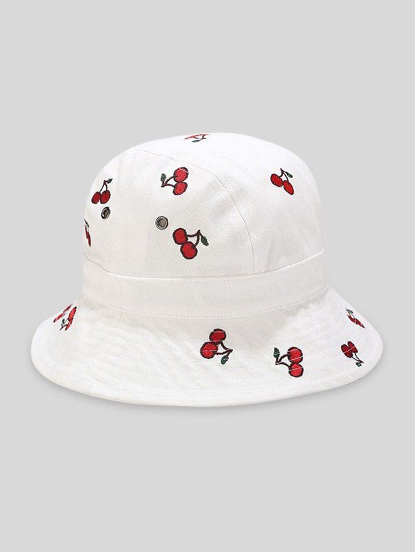 

Embroidery Cherry Sun Bucket Hat, White