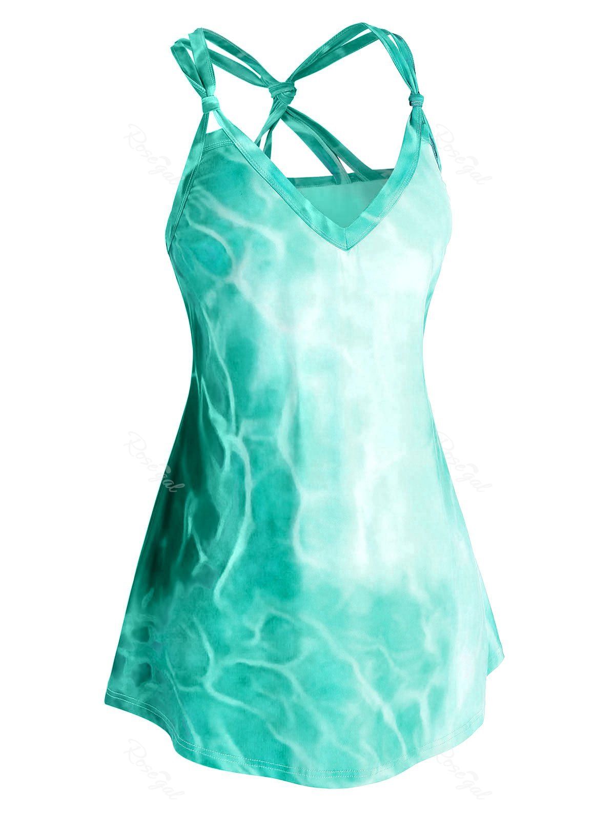 

Plus Size Water Print Knotted Tank Top, Dark turquoise