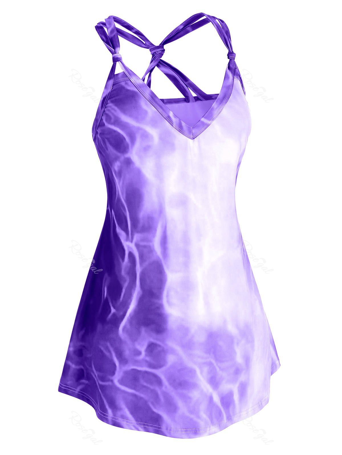 

Plus Size Water Print Knotted Tank Top, Dark violet