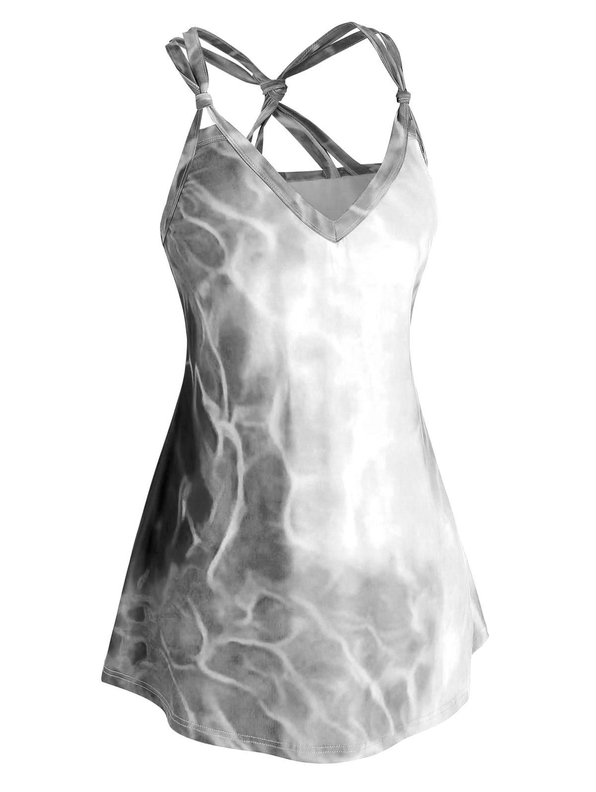 

Plus Size Water Print Knotted Tank Top, Black