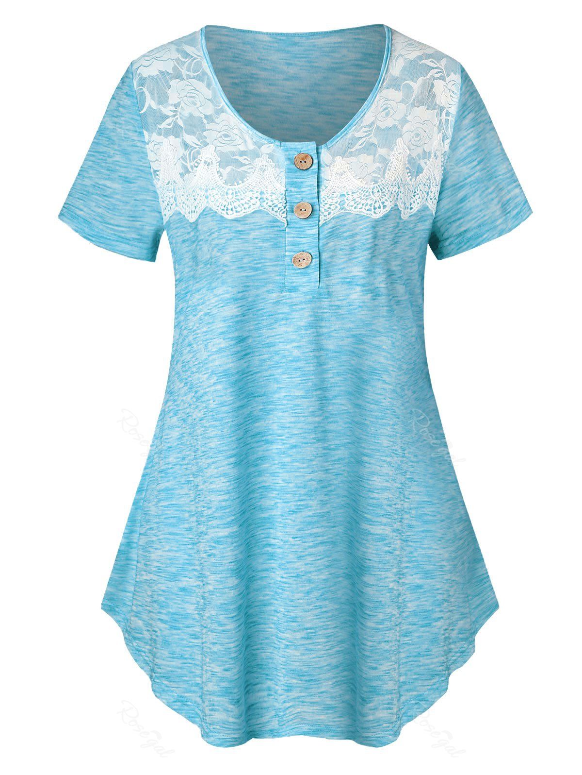 

Plus Size Space Dye Lace Panel T Shirt, Blue ivy