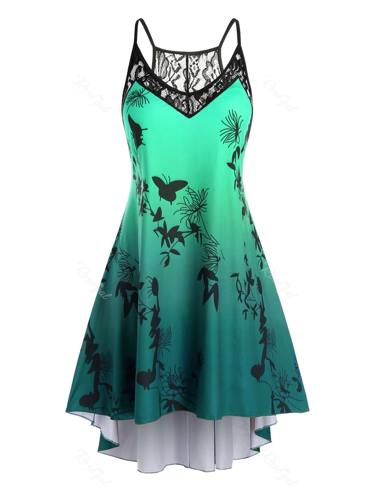 

Plus Size Printed Ombre Color High Low Dress, Sea green