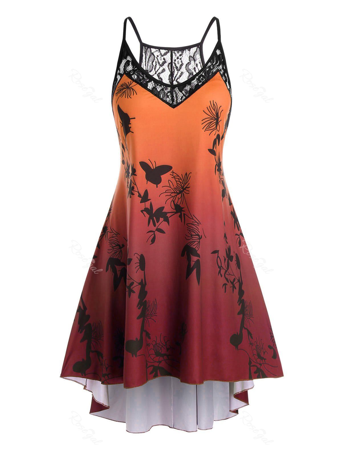 

Plus Size Printed Ombre Color High Low Dress, Red wine
