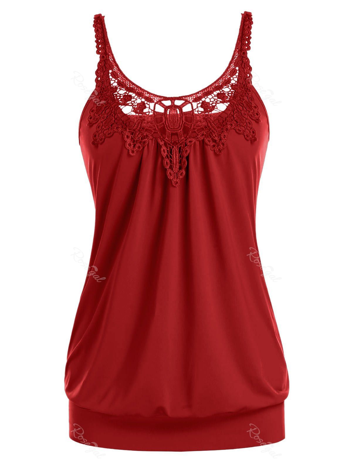 

Plus Size U Neck Lace Splicing Ruched Tank Top, Chestnut red