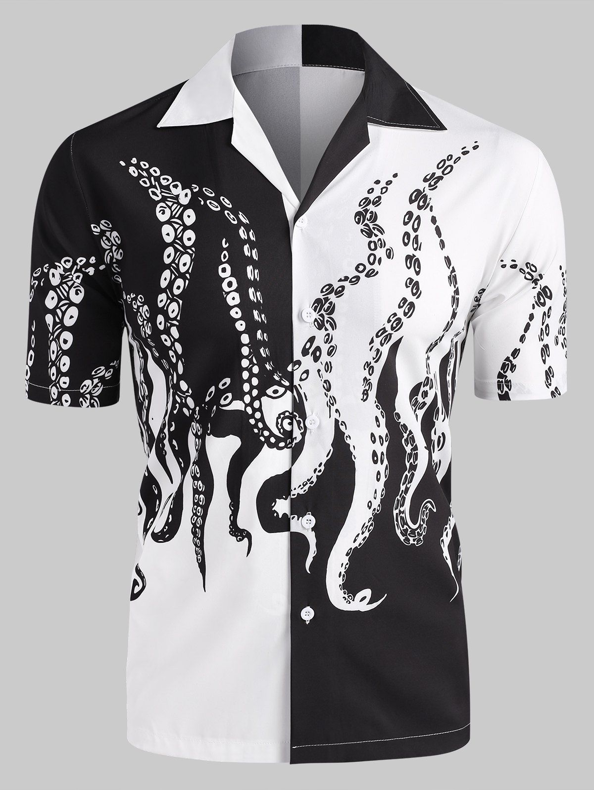 

Contrast Octopus Print Short Sleeve Shirt, Black