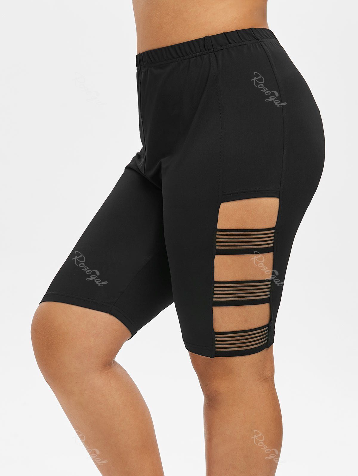 

Plus Size Side Cut Out High Waist Knee Length Leggings, Black