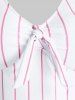 Plus Size Stripe Gecko Print Tie Front Longline Bikini Swimsuit -  