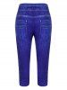Legging Capri 3D Jean Imprimé de Grande Taille à Lacets - Bleu Myrtille 5X