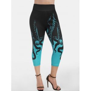 

High Rise Octopus Print Cropped Leggings, Turquoise