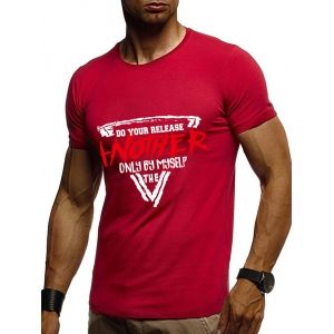 

Letter Geometric Print Basic T-shirt, Lava red