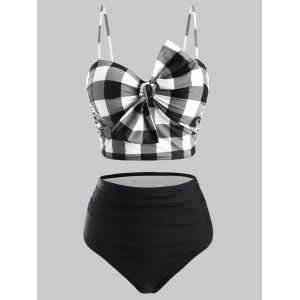 

Plaid Bowknot High Rise Tankini Swimwear, Jet black