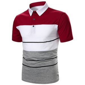 

Quarter Button Turn Down Collar Contrast T-shirt, Red