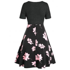 

Flower Print Drawstring Fit And Flare Dress, Black