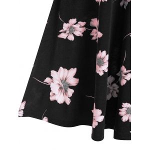 

Flower Print Drawstring Fit And Flare Dress, Light gray