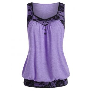 

Lace Panel Button Embellished Blouson Tank Top, Mauve