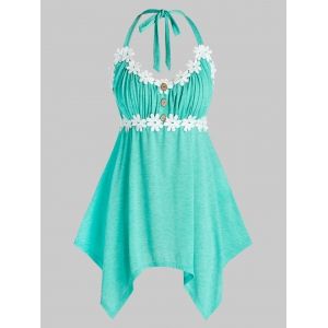 

Plus Size Floral Applique Halter Tank Top, Light aquamarine