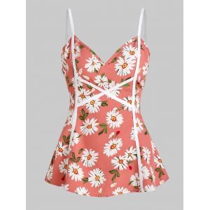 

Floral Print Crisscross Cami Tank Top, Pink rose