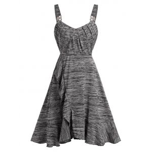 

Space Dye Rhinestone Buckle Ruffled Cami Dress, Dark gray