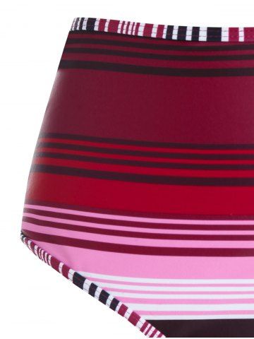 

Plus Size Front Twist Stripe High Waist Bikini Set, Valentine red