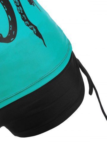 

Plus Size Octopus Print Racerback Cinched Tankini Swimwear, Medium turquoise